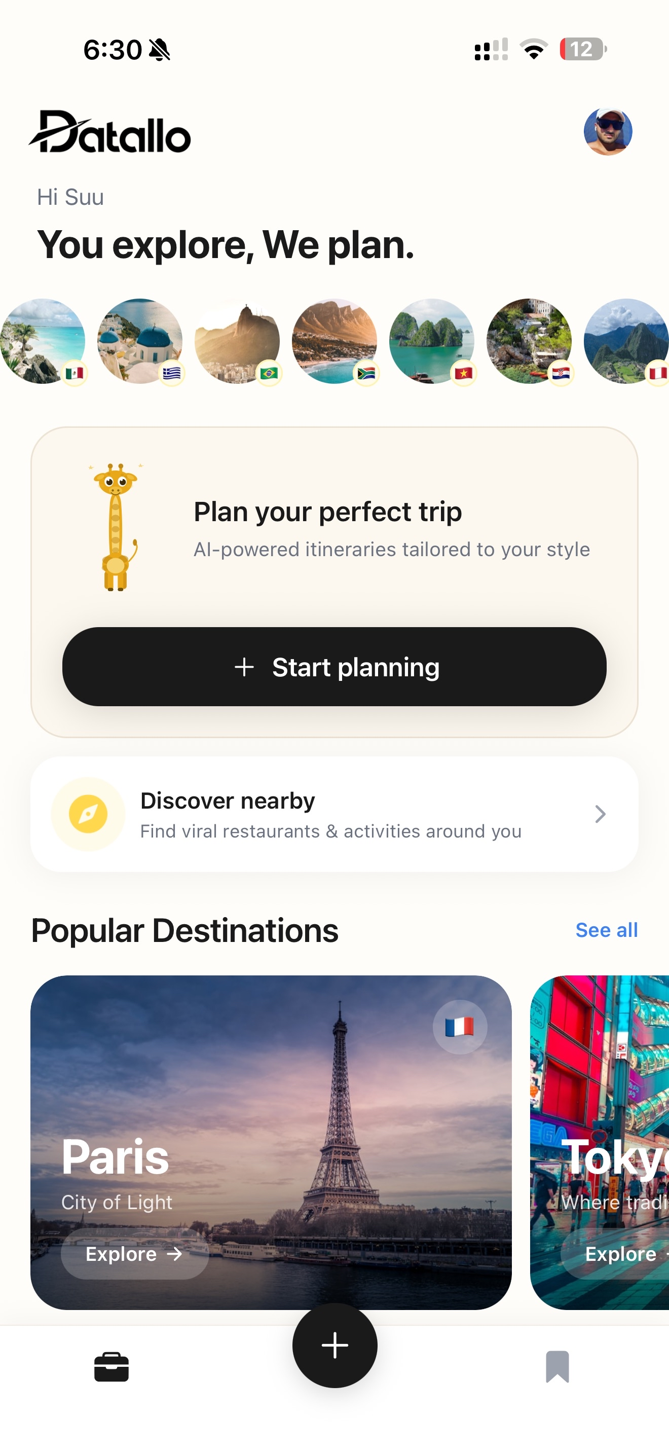Datallo home screen